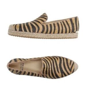 Stuart Weitzman Zebra Print Striped Raffia Espadrilles Flats